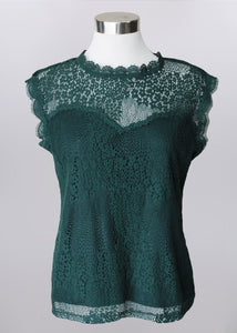 Lace Overlay Blouse | Emerald green