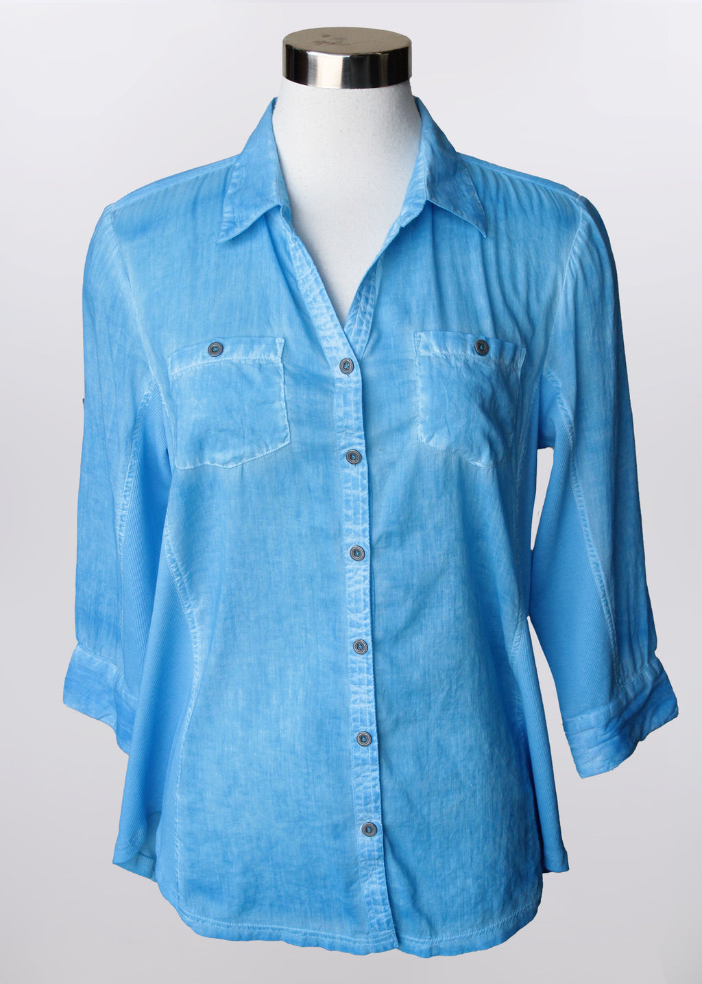 Faded Button Up Blouse | Blue