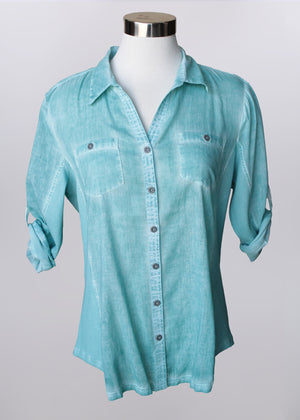 Faded Button Up Blouse | Mint