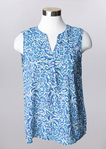 Sleeveless Paisley Blouse | Blue-green with pink details