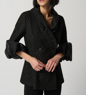 Jacquard Flare Jacket with Organza Puff Sleeves