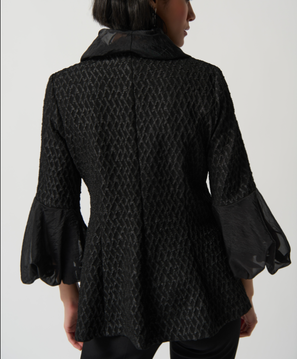 Jacquard Flare Jacket with Organza Puff Sleeves