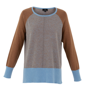 Long Sleeve Crew Neck Sweater With Detachable Cowl Option | Tobacco Baby Blue