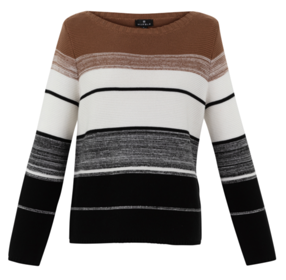 Scoop Neck Boxy Stripe Sweater | Tobacco Black