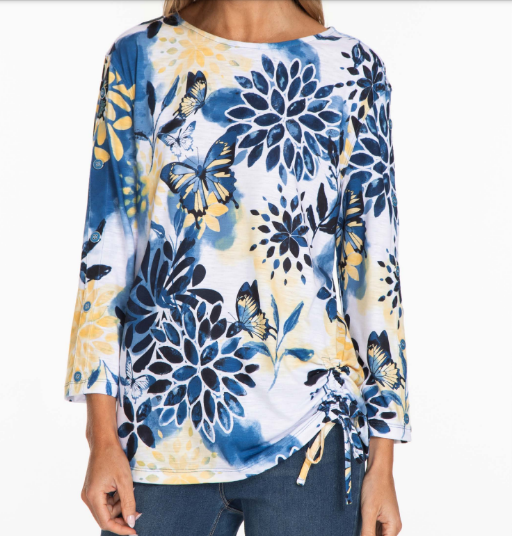 Multiple Button 3/4 Sleeve Top | Flower/Multi