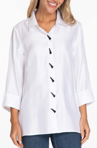 Turn Up Cuff 3/4 Sleeve Button Up | White