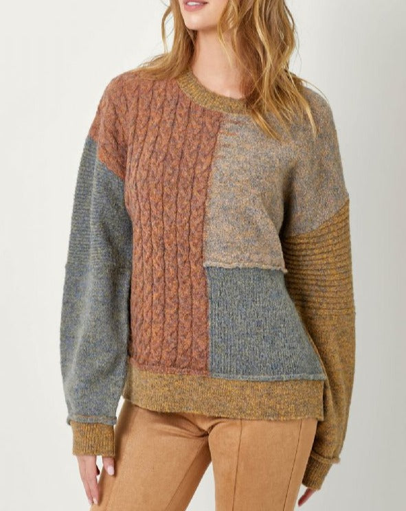 MIXED WEAVE PULLOVER SWEATER | Rust Mix