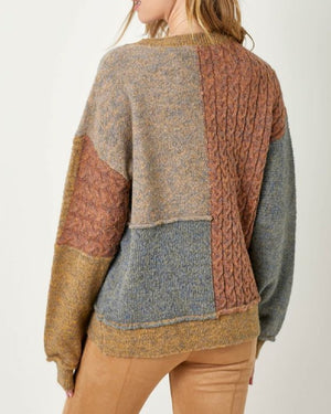 MIXED WEAVE PULLOVER SWEATER | Rust Mix