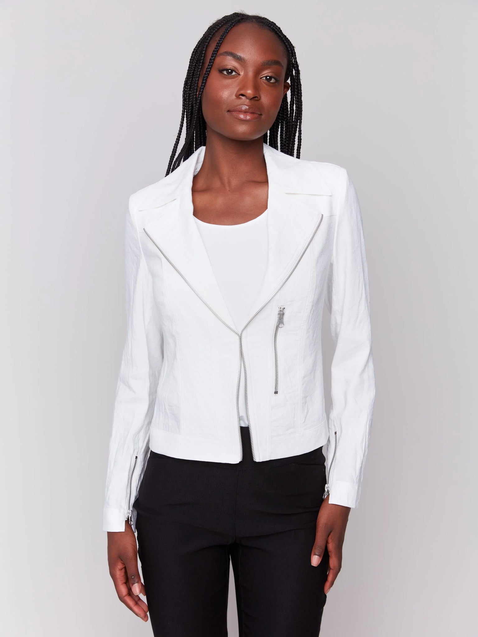 Crinkle Rayon Biker Jacket