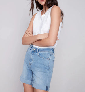 Cuffed Hem Denim Shorts | Light Blue