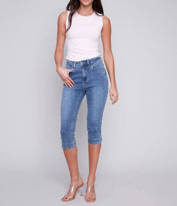 Knee High Capri Jeans | Medium Blue