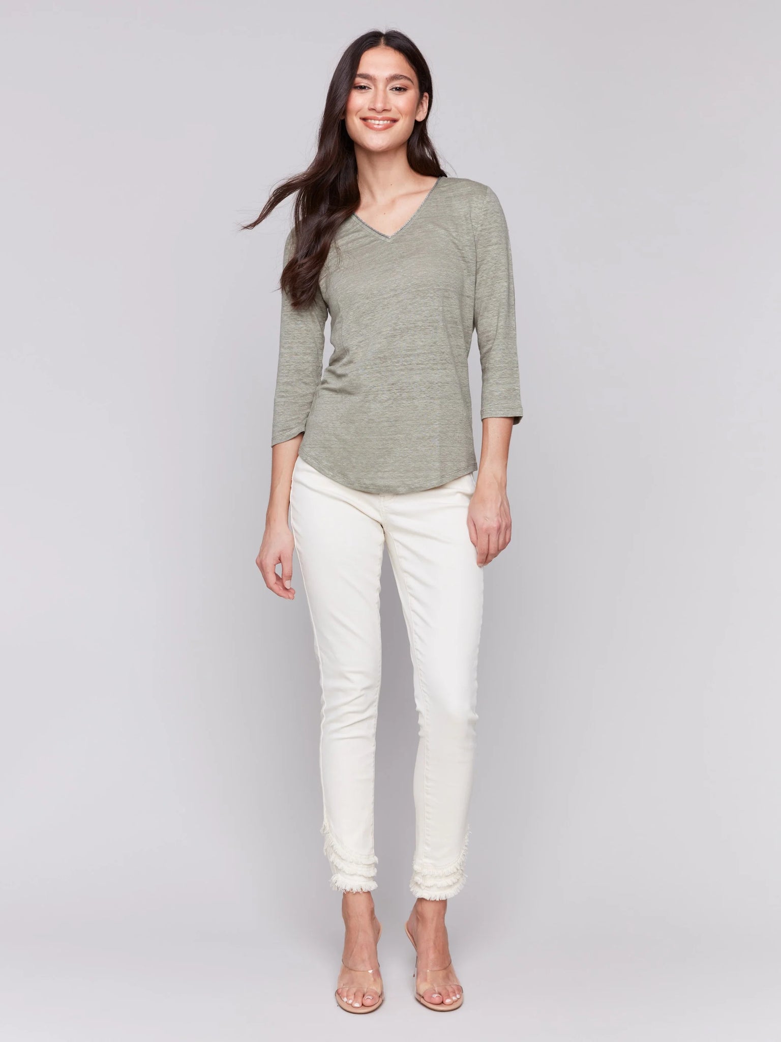 Linen Blend V-Neck Top