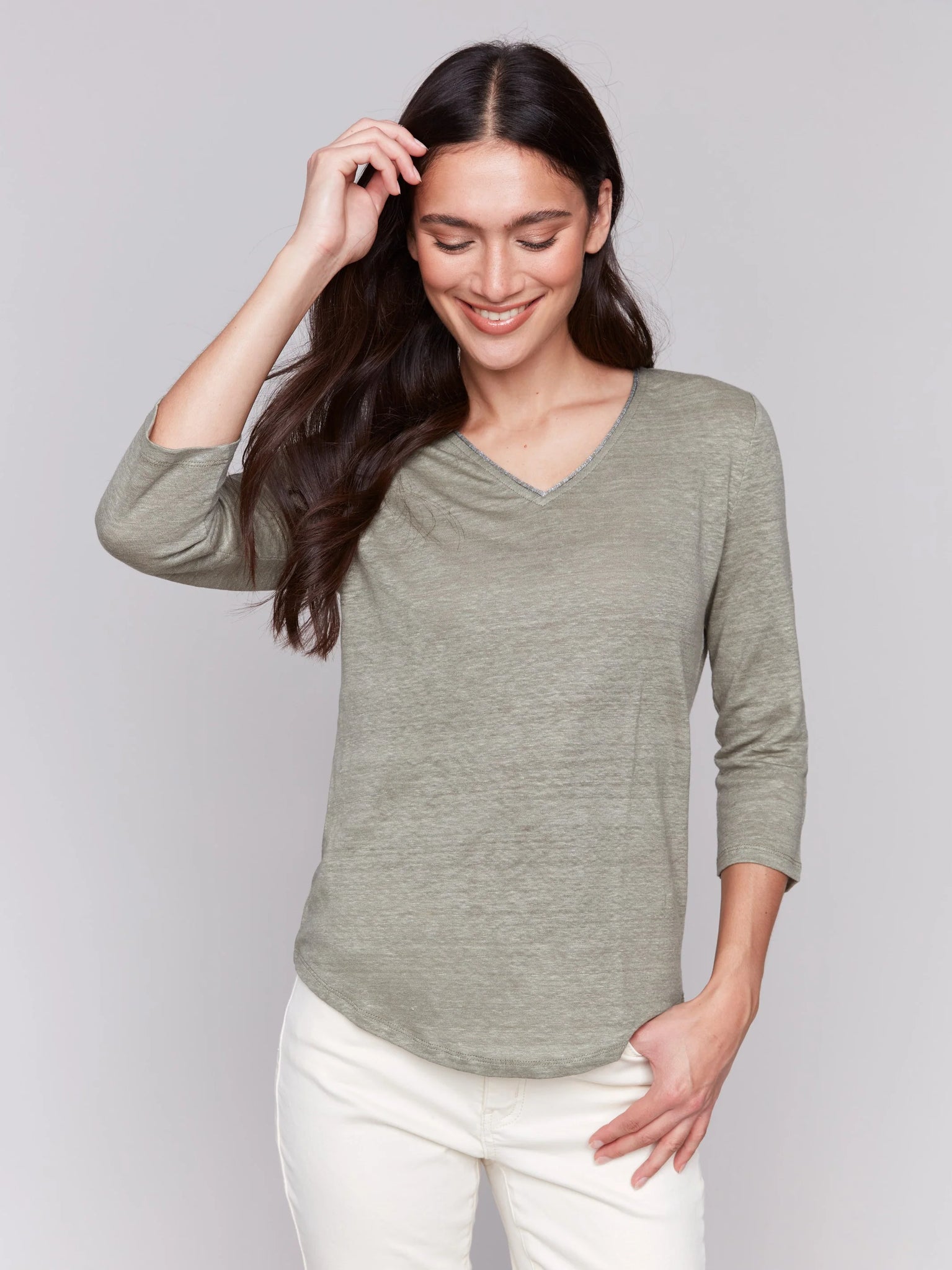Linen Blend V-Neck Top