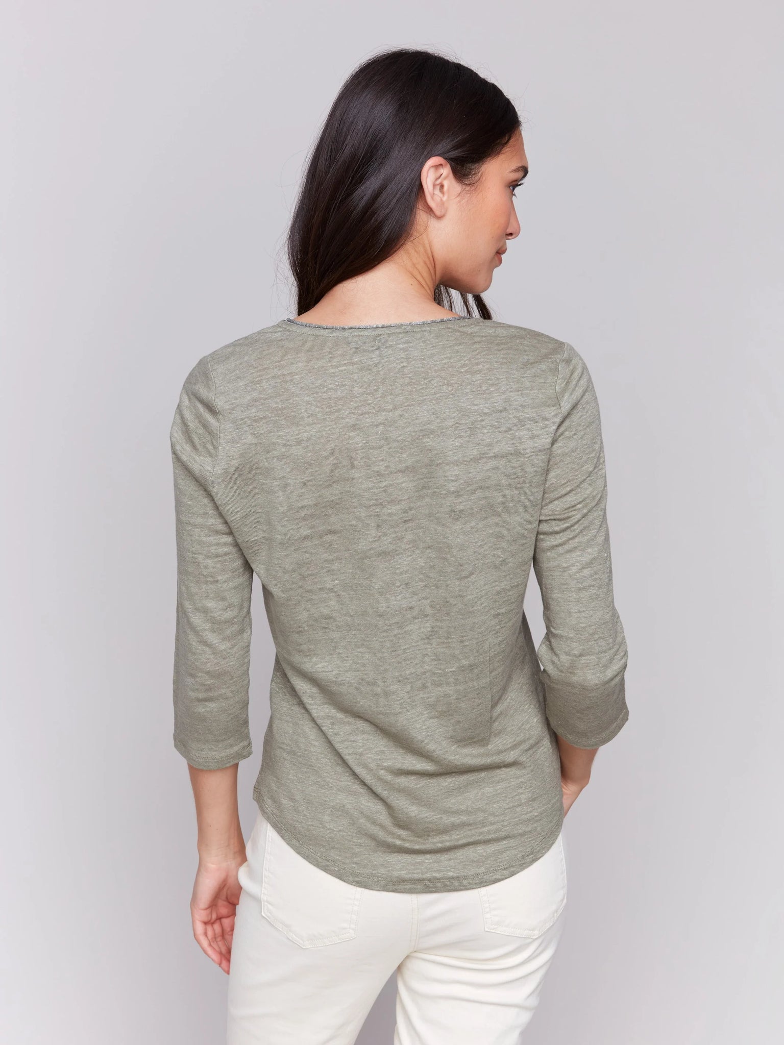 Linen Blend V-Neck Top