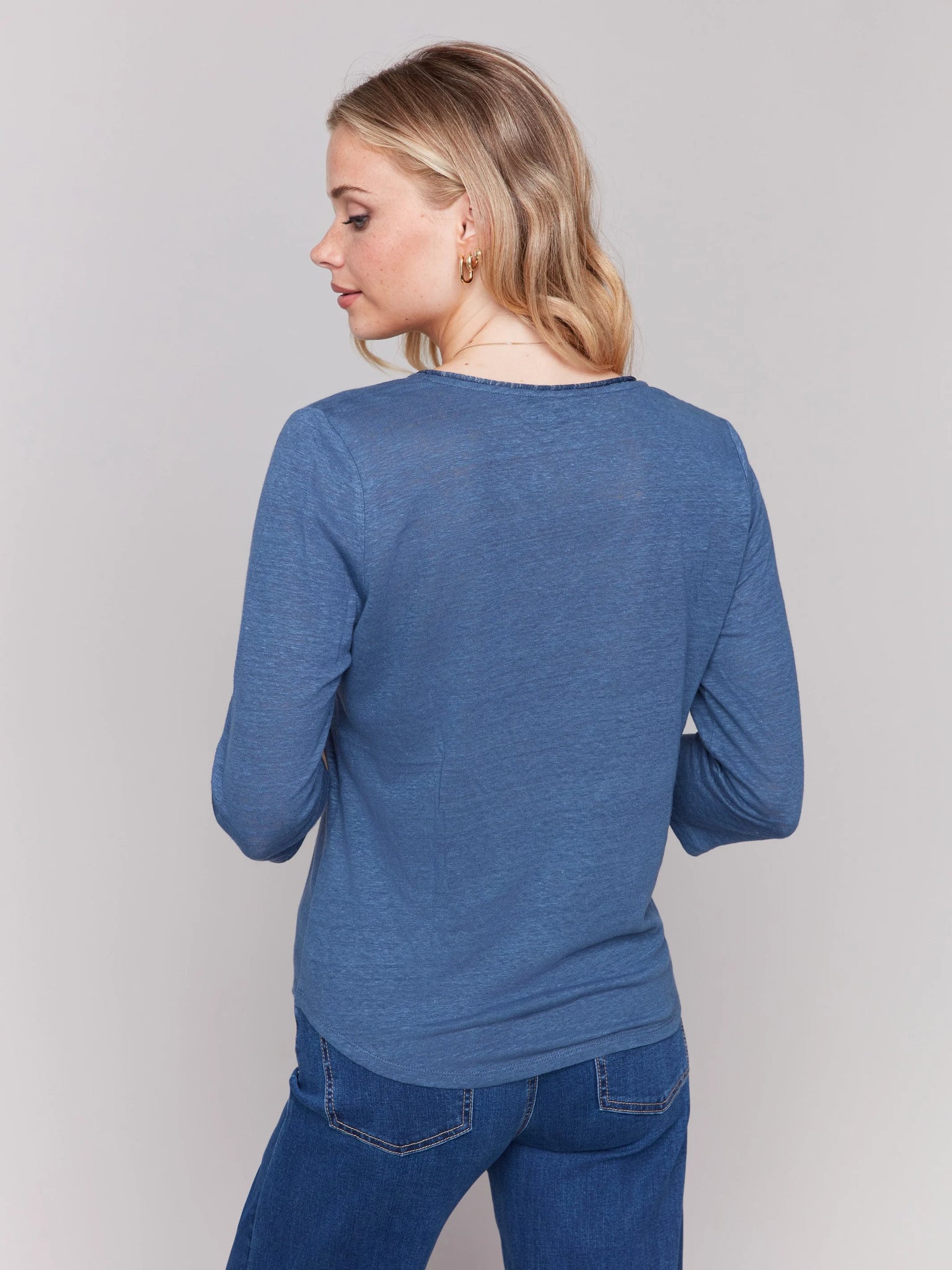 Linen Blend V-Neck Top