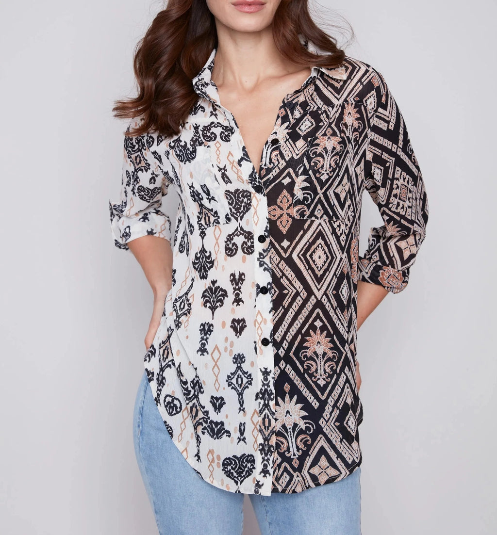 Printed Crinkle Georgette Blouse - Damask