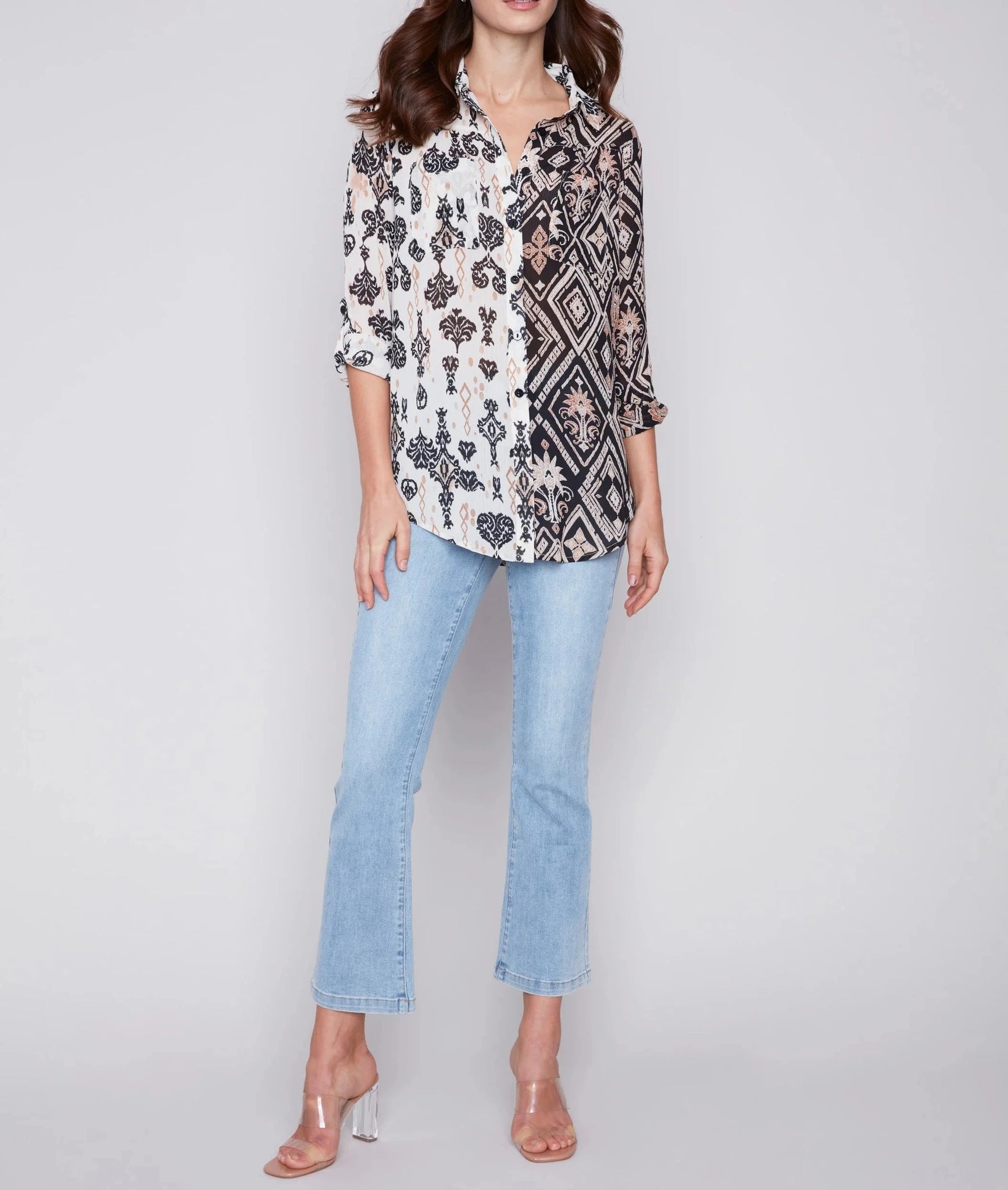 Printed Crinkle Georgette Blouse - Damask