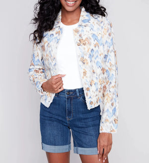 Printed Linen Blend Jacket - Seaside