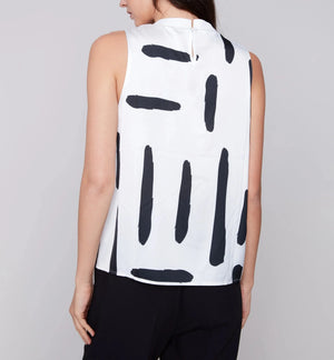 Printed Sleeveless Satin Top - Paint Brush