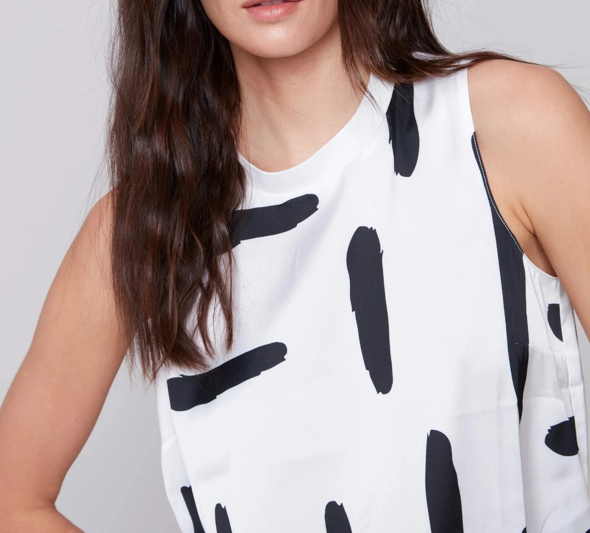 Printed Sleeveless Satin Top - Paint Brush