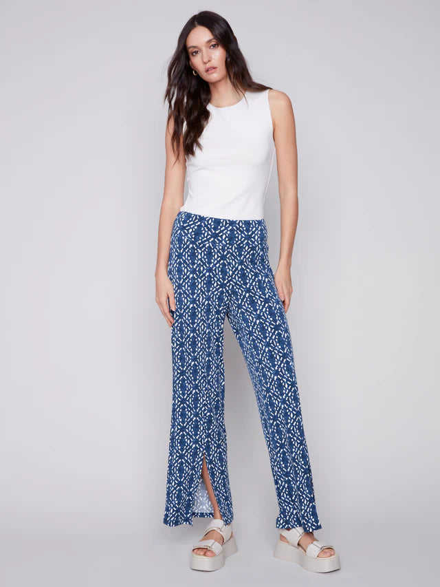 Printed Wide Leg Pants with Front Slits