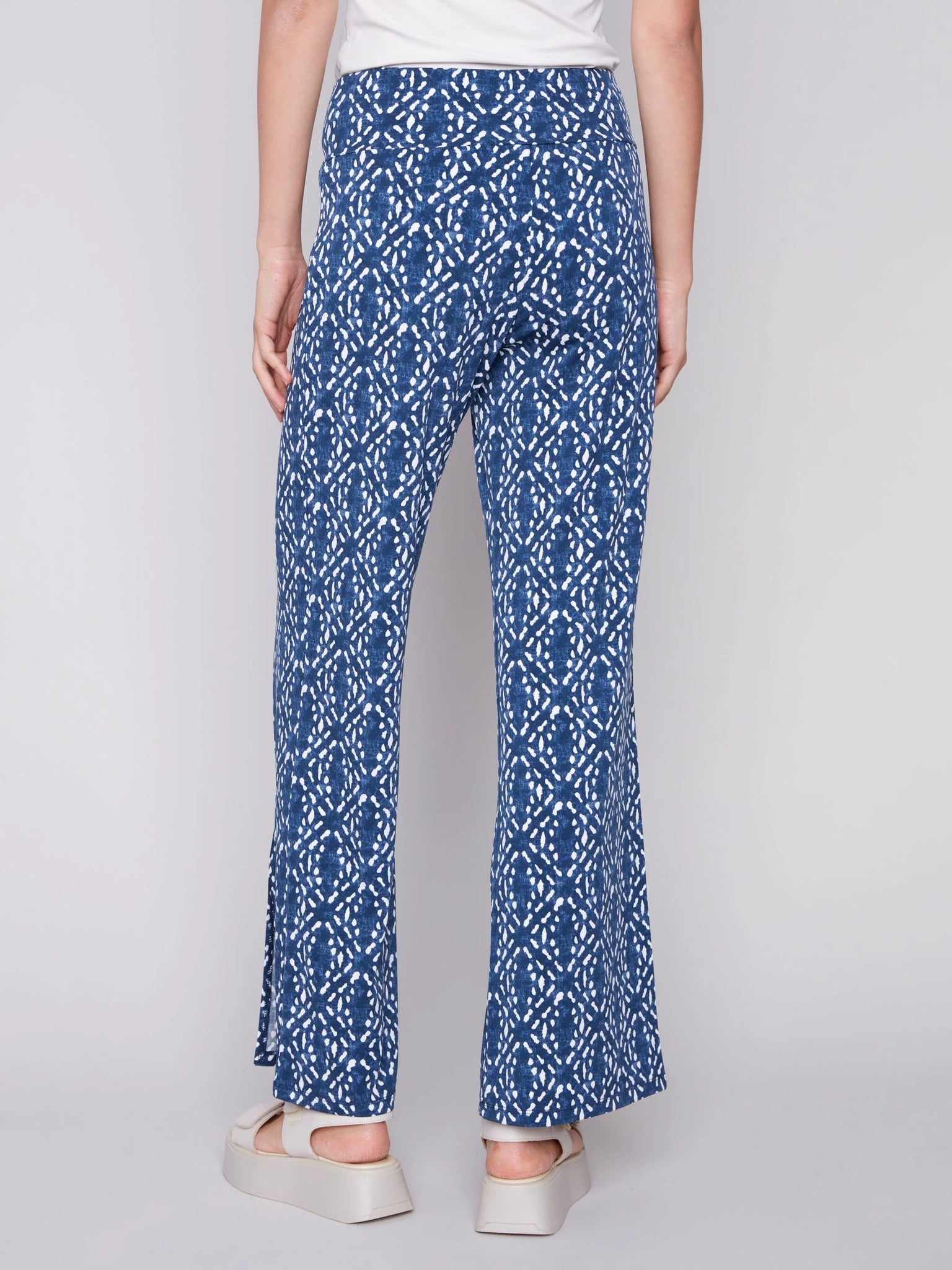 Printed Wide Leg Pants with Front Slits
