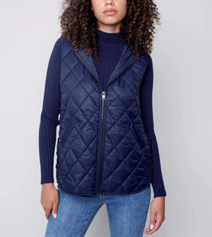 Quilted Puffer Vest with Hood | Navy