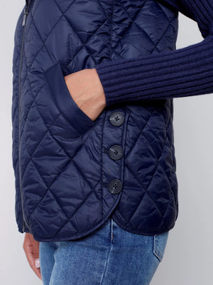 Quilted Puffer Vest with Hood | Navy