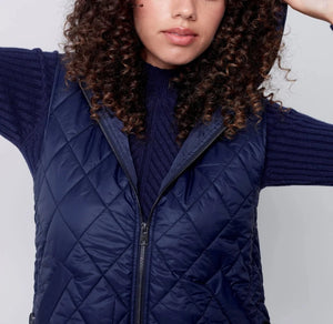 Quilted Puffer Vest with Hood | Navy