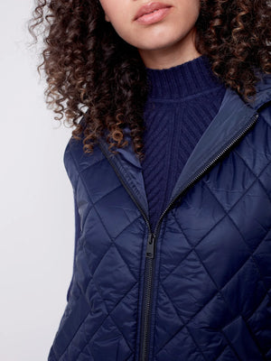 Quilted Puffer Vest with Hood | Navy