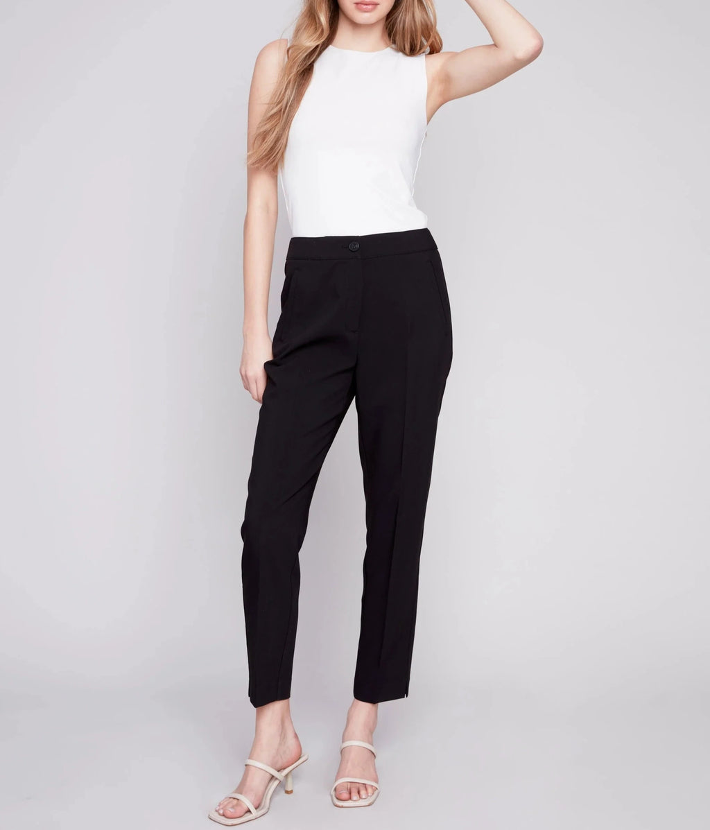 Side Slit Tapered Pants - Black