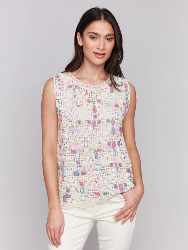 Sleeveless Crochet Crew Neck Top