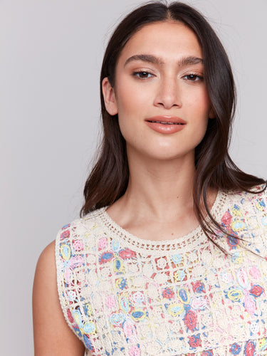 Sleeveless Crochet Crew Neck Top