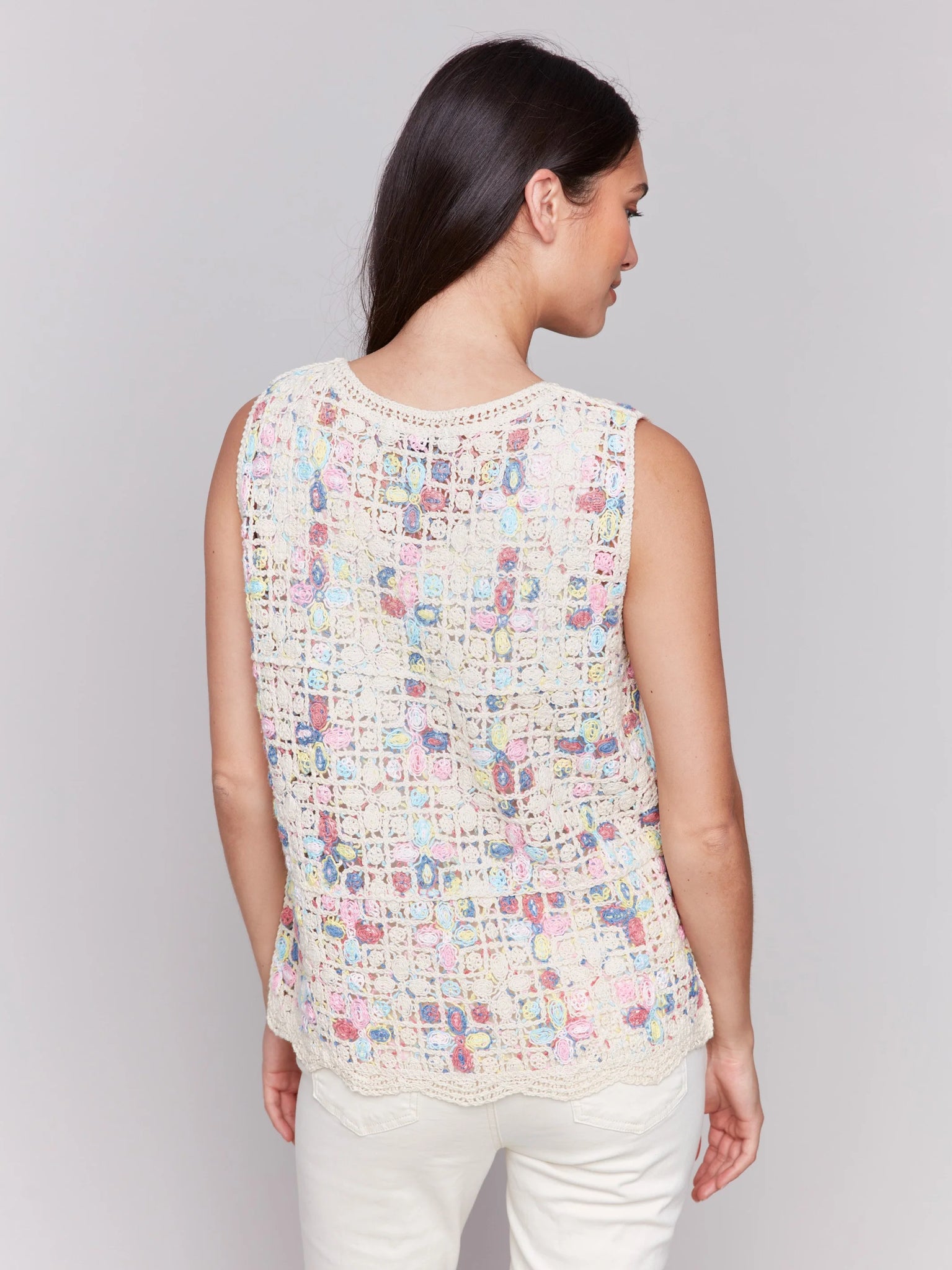 Sleeveless Crochet Crew Neck Top