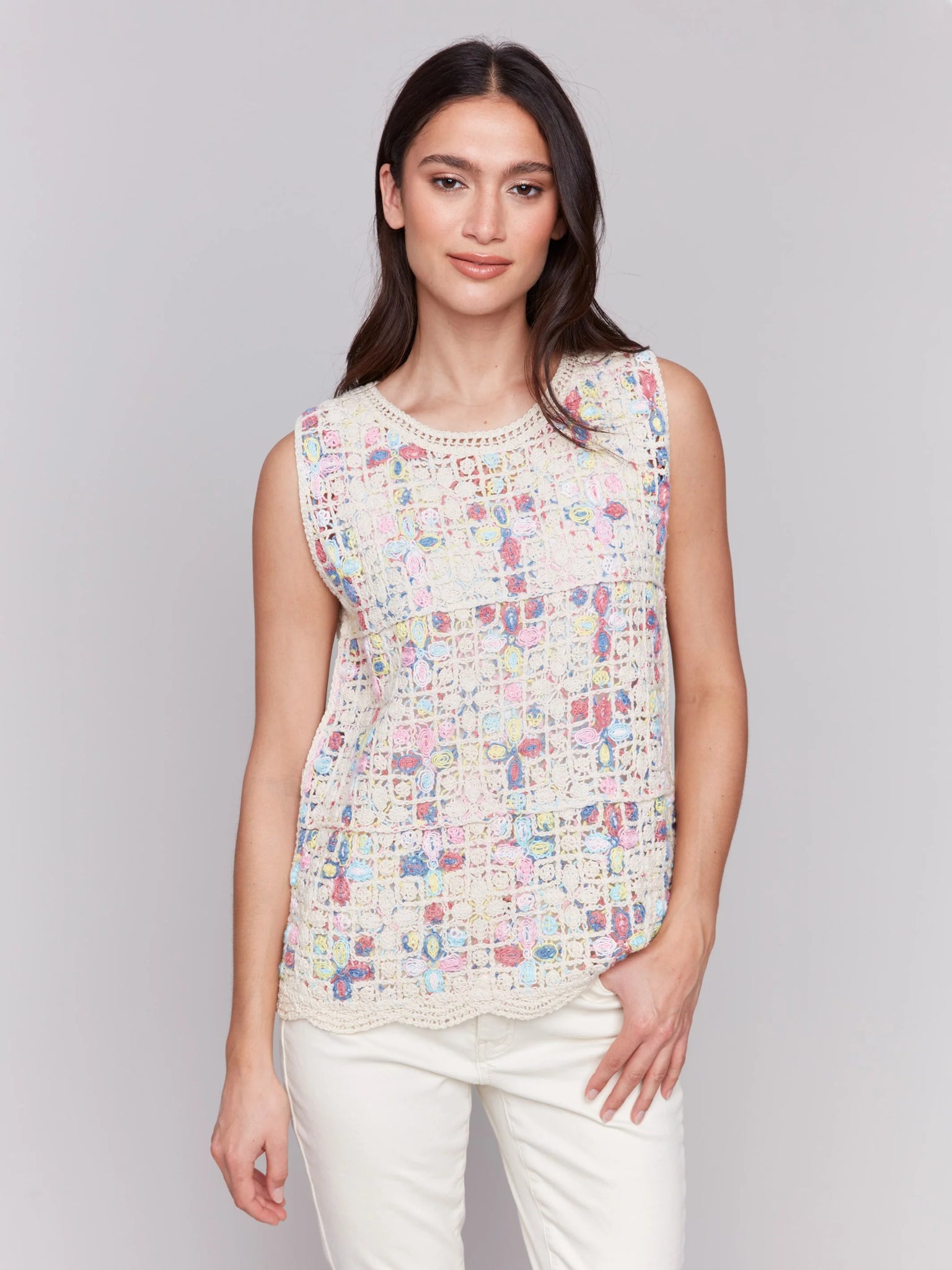 Sleeveless Crochet Crew Neck Top