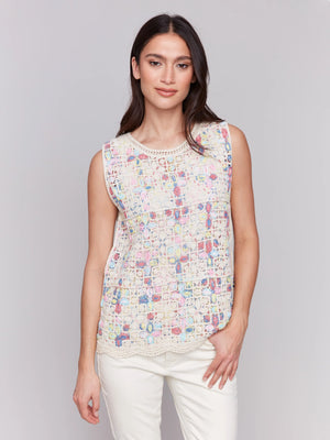 Sleeveless Crochet Crew Neck Top