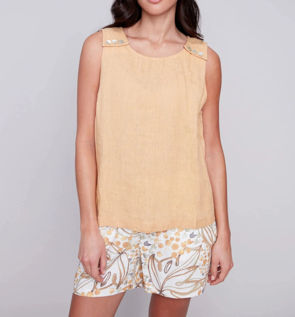 Sleeveless Linen Top with Button Detail - Corn