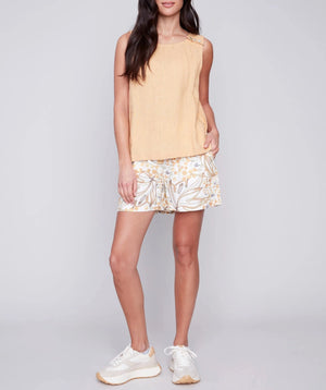 Sleeveless Linen Top with Button Detail - Corn