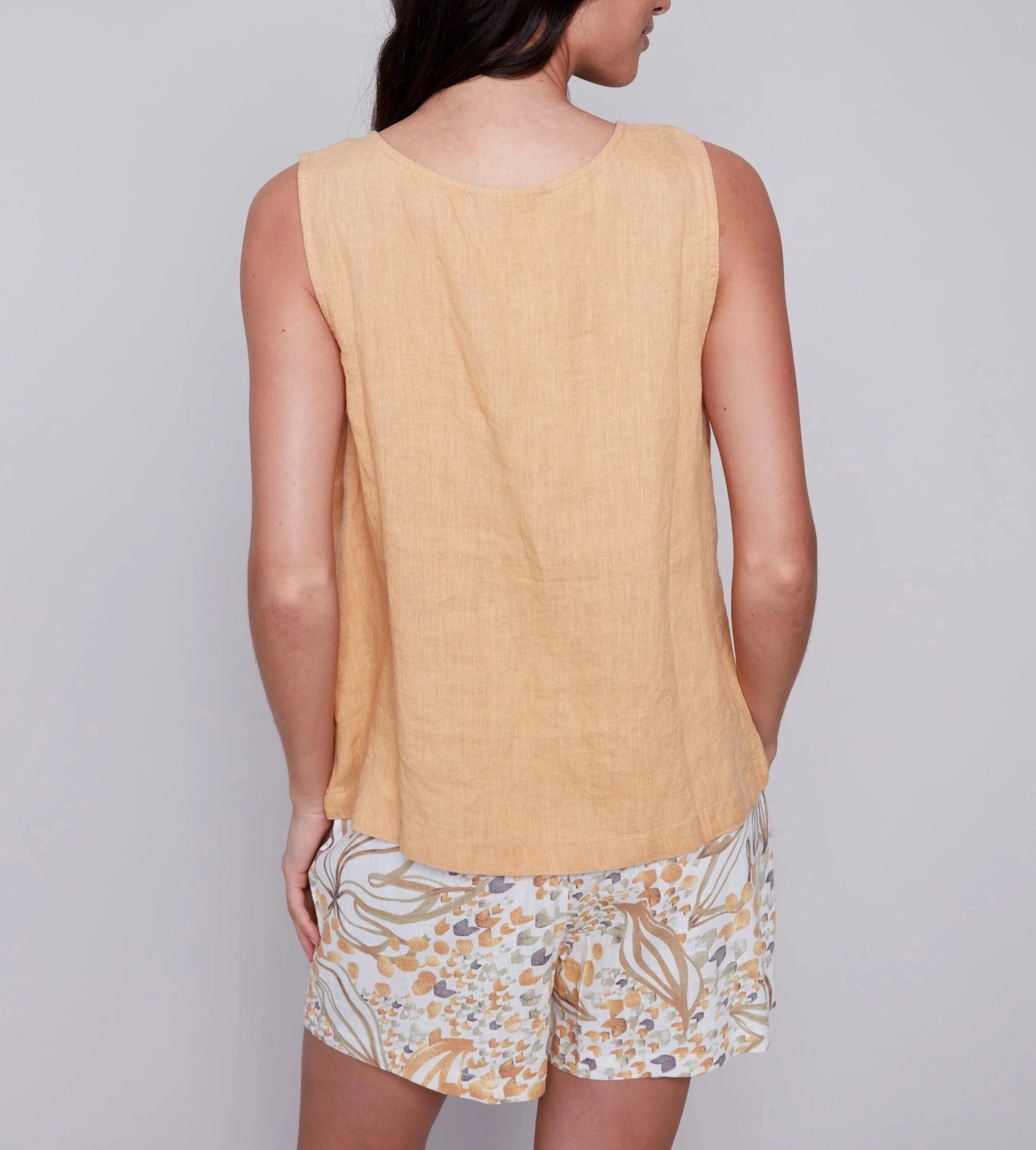 Sleeveless Linen Top with Button Detail - Corn