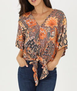 Draped Tie-Front Blouse | Sunset