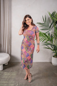 Mesh Print Midi Dress - Lined