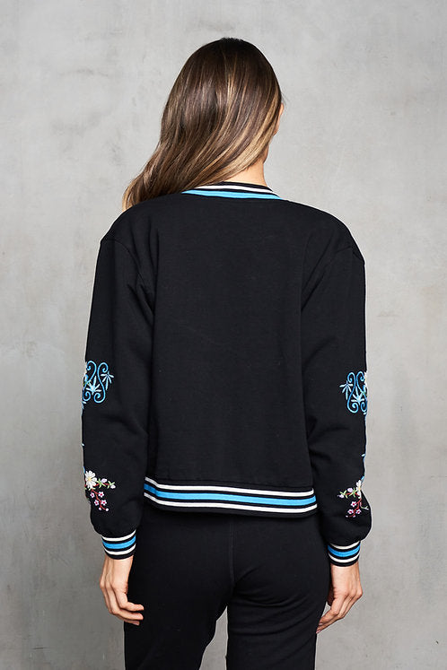 French Terry Embroidered Baseball Jkt w/Stripe Trim
