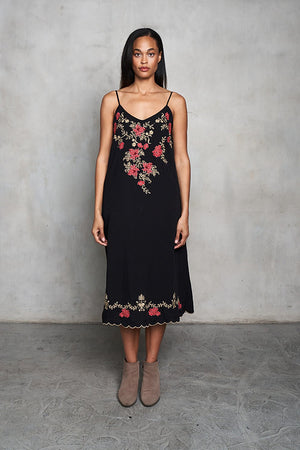 Viscose Embroidered A-Frame Slip Dress w/Pockets