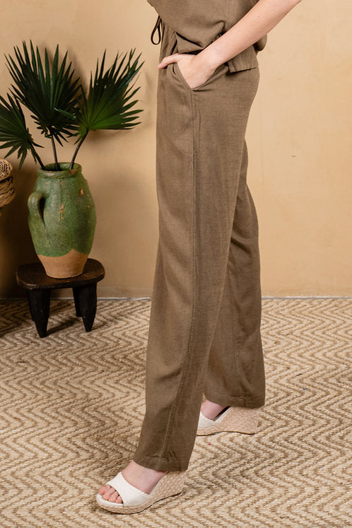Linen Blend Solid Pant w/ Pockets - Inseam 31"