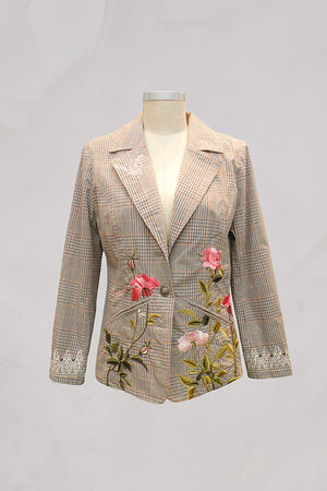 MAJ Woven Pin Stripe Embroidered Blazer