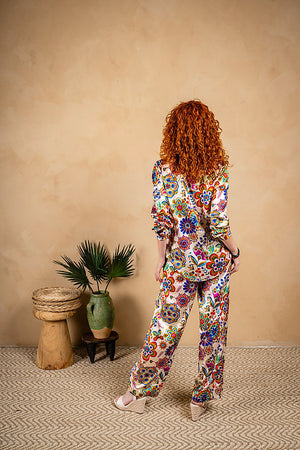 Retro Floral Print Long Sleeve Blouse