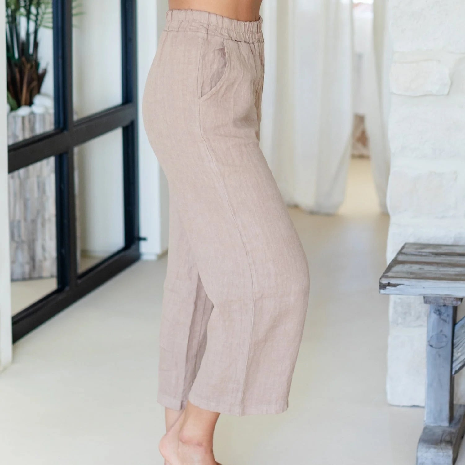Linen Wide Cropped Pants