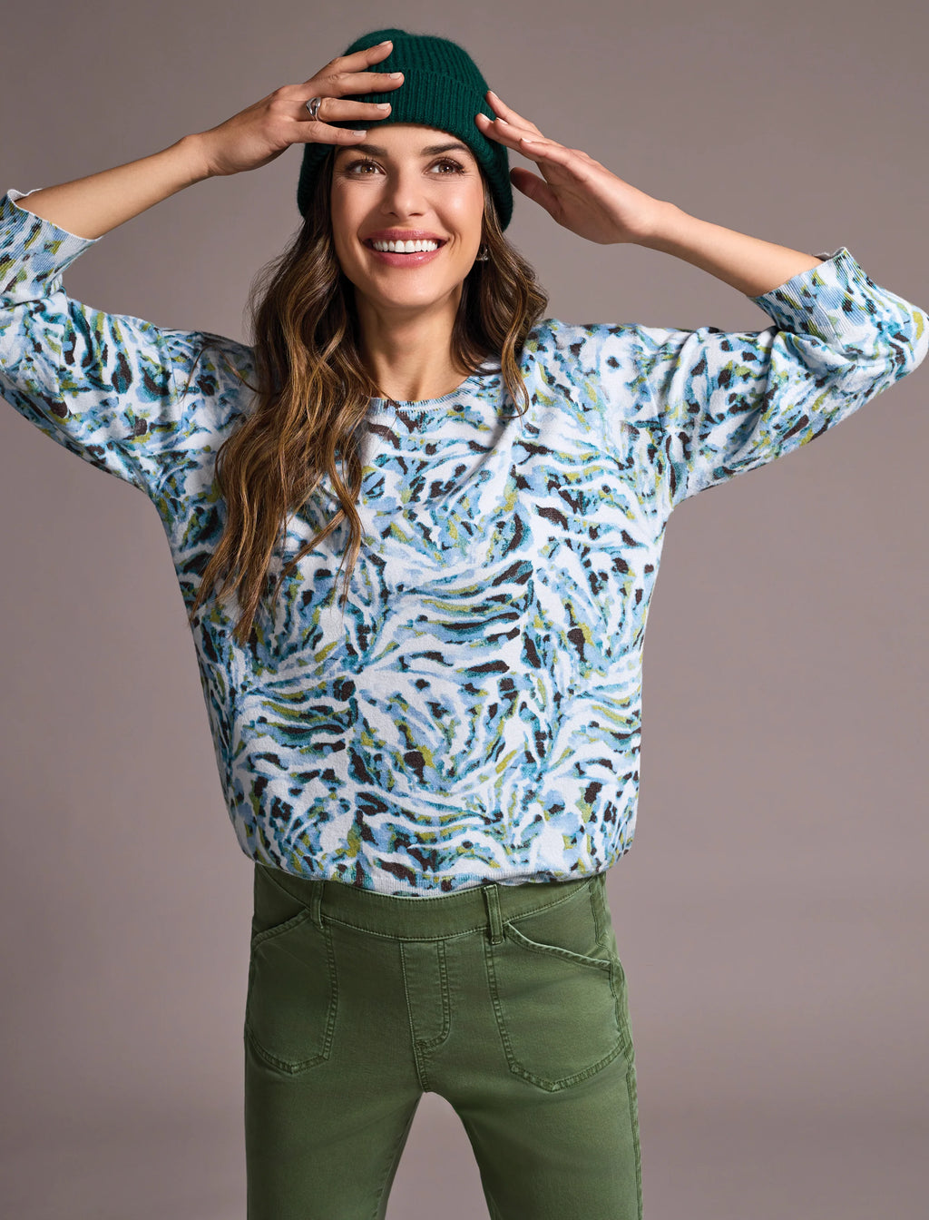 3/4 Sleeve Crew Neck Sweater