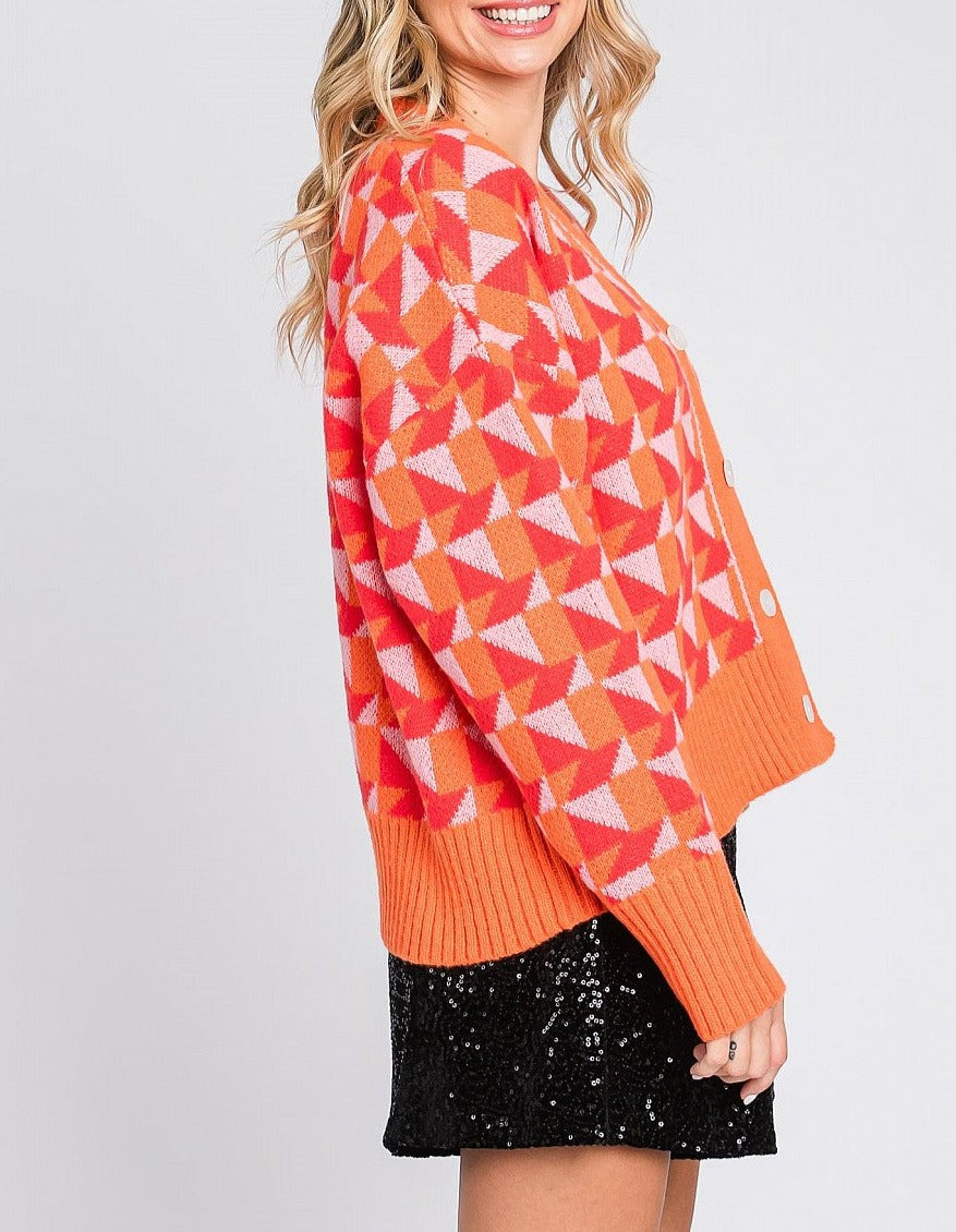 Multicolor Geometric Print Sweater | Red Multi