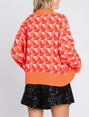 Multicolor Geometric Print Sweater | Red Multi